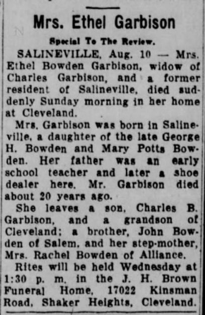 Obituary, East Lansing Evening Review, 10 Aug 1948