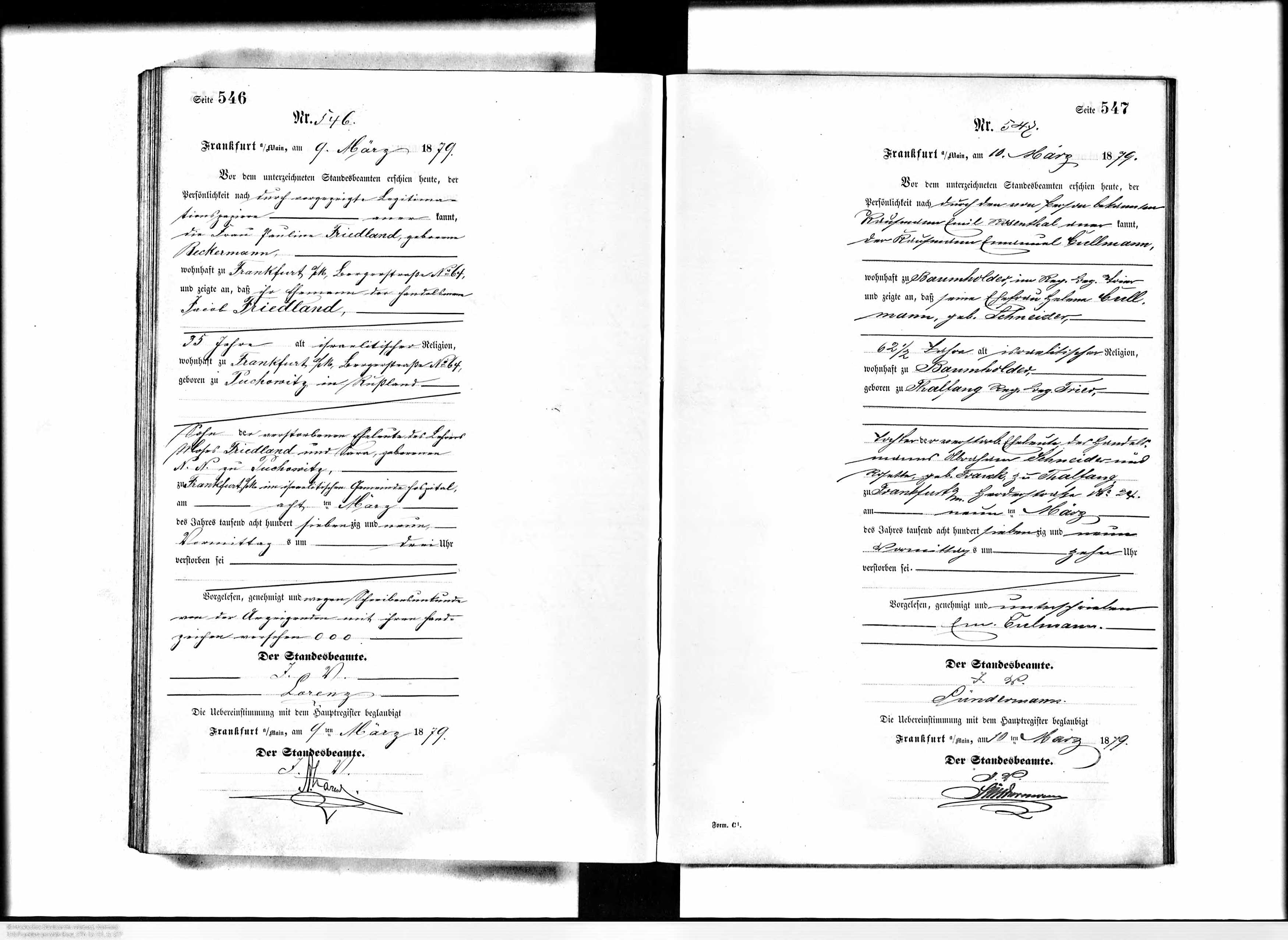 Death Certificate, Helene Cullmann