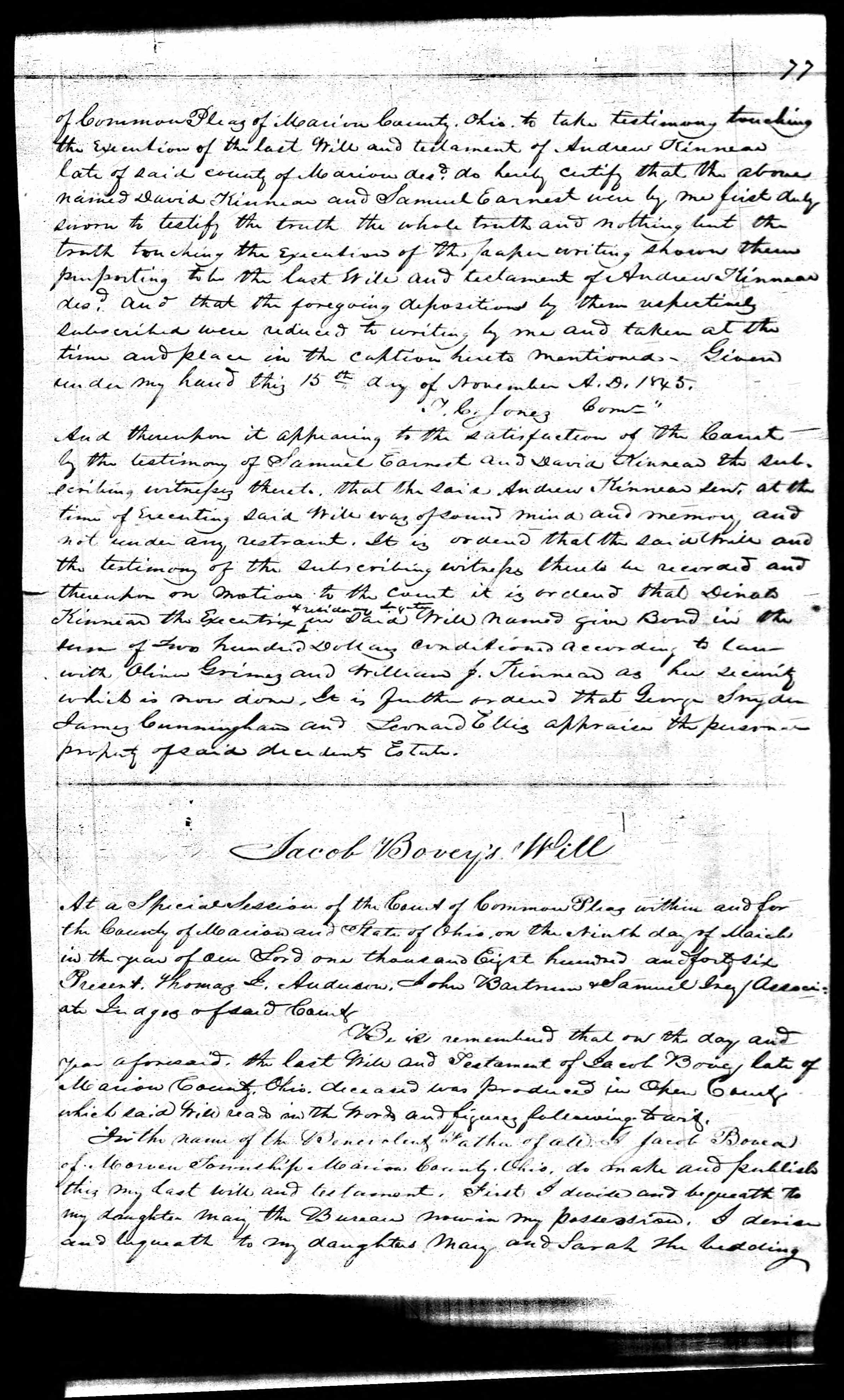 Jacob Bovey's Will, page 1 of 3