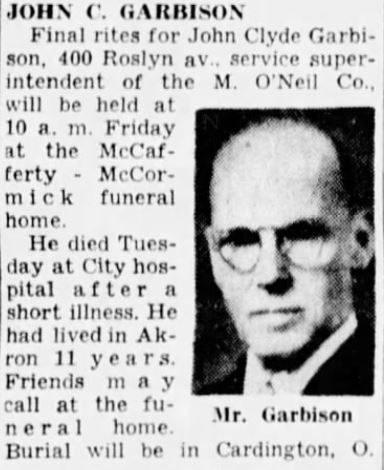 Funeral Notice, Akron Beacon Journal, 19Dec1946