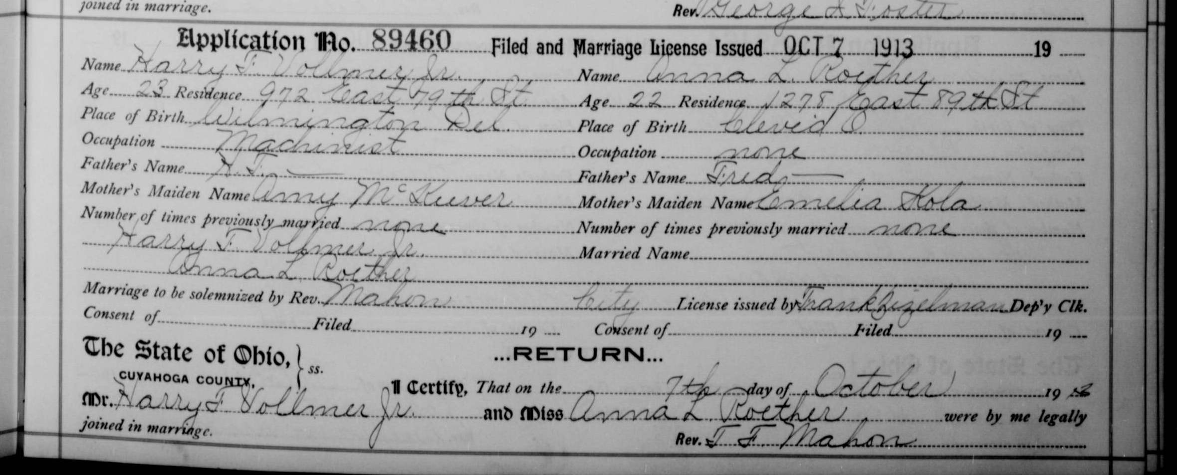 Marriage Record, 1913