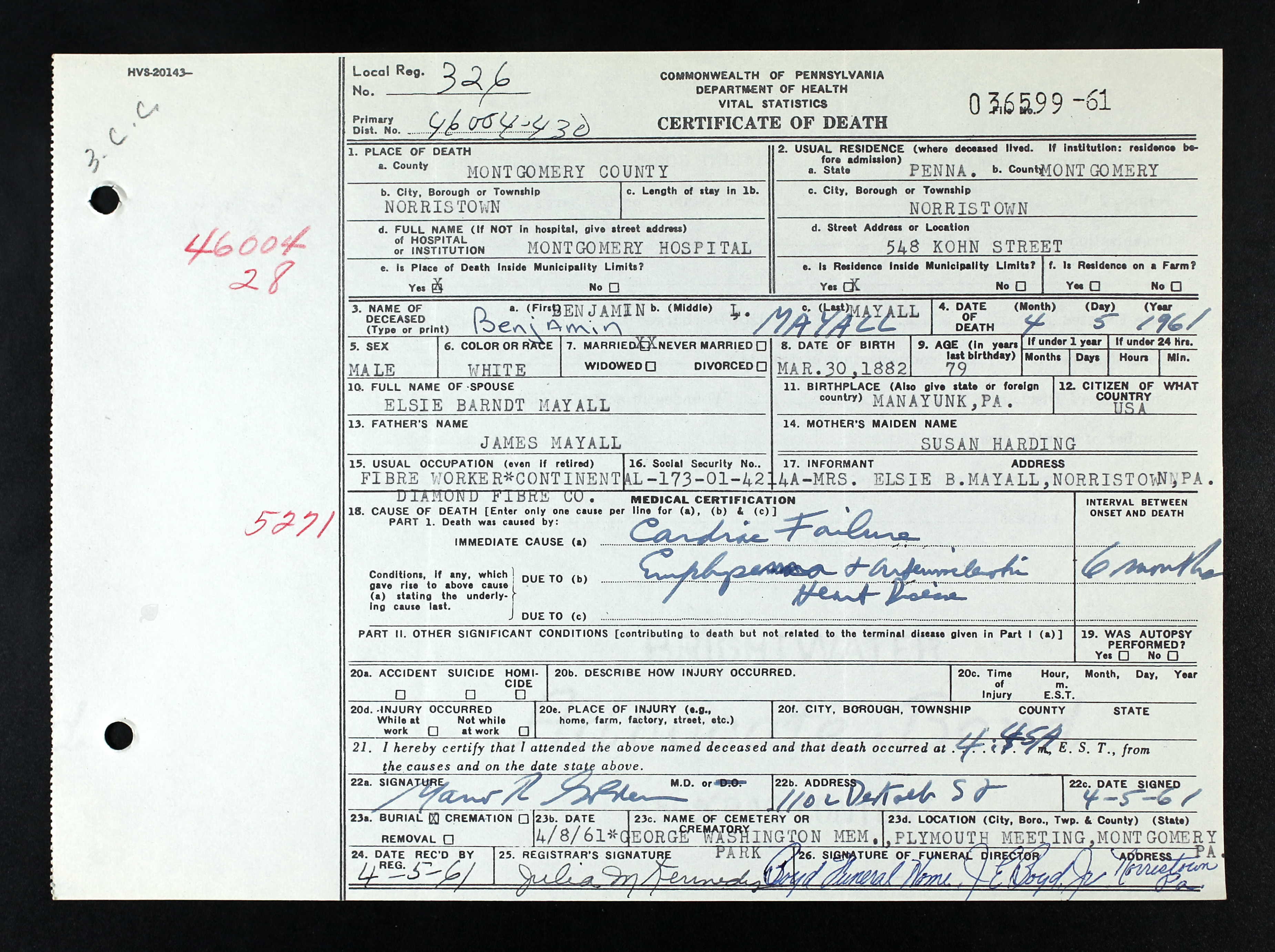 Death Certificate, 1961