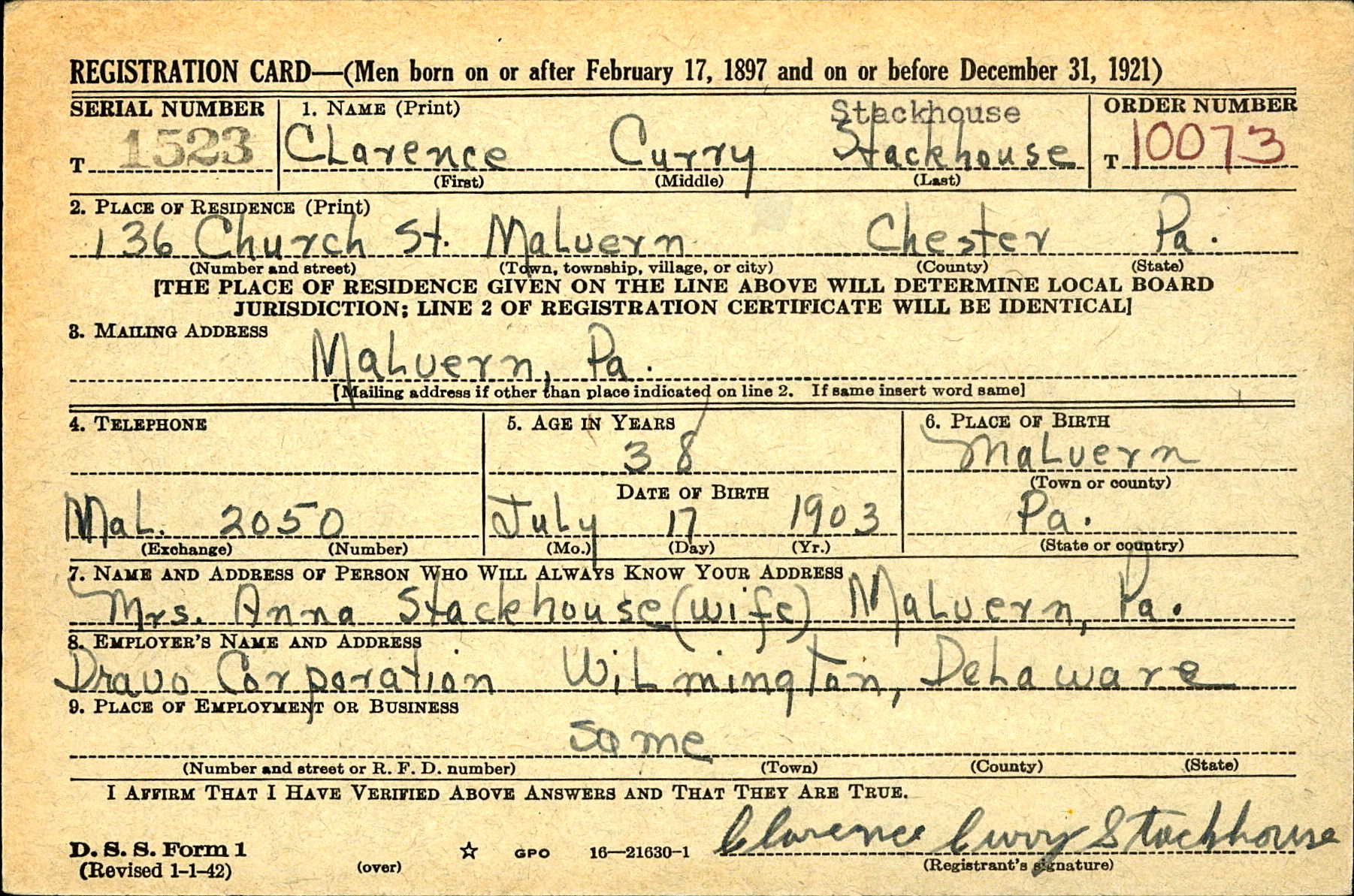 WWII Draft Card