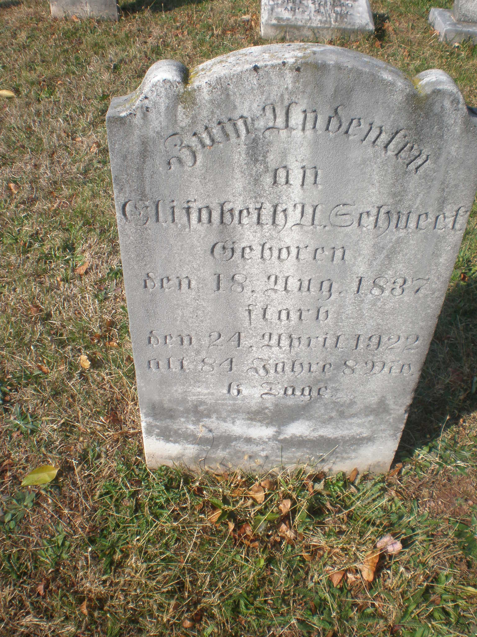 Headstone, Elizabeth Shueck