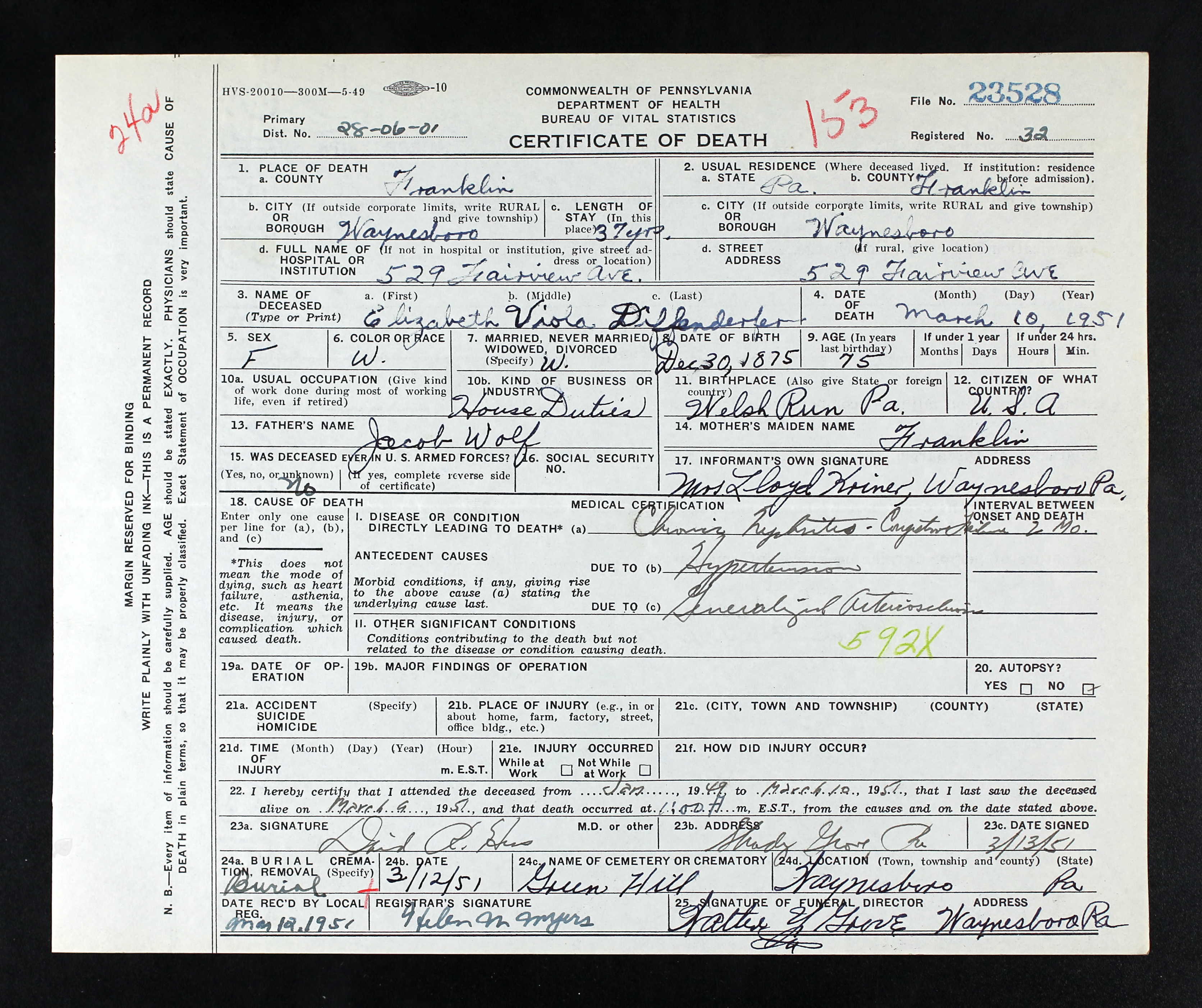 Death Certificate, 1951