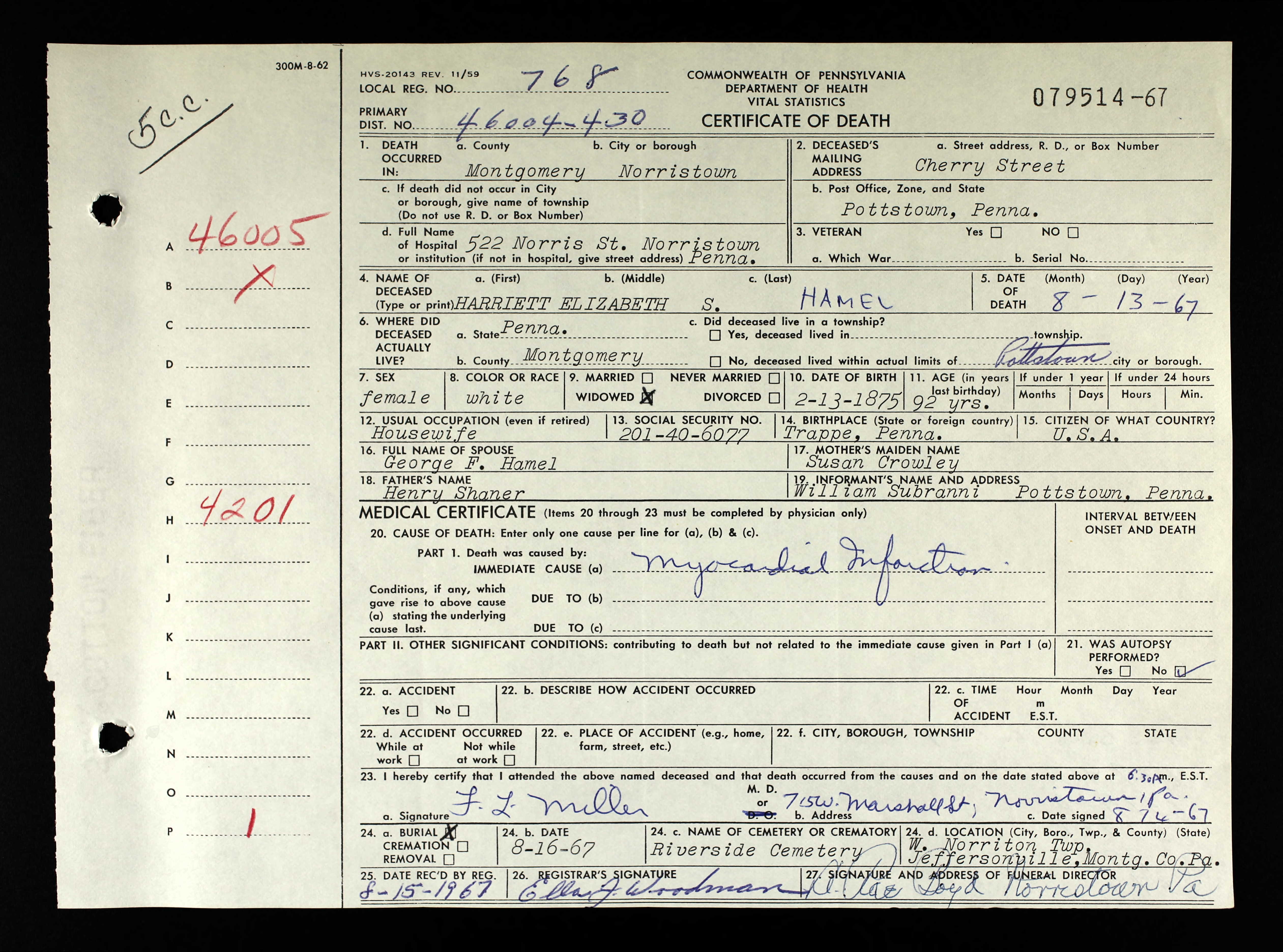 Death Certificate, 1967