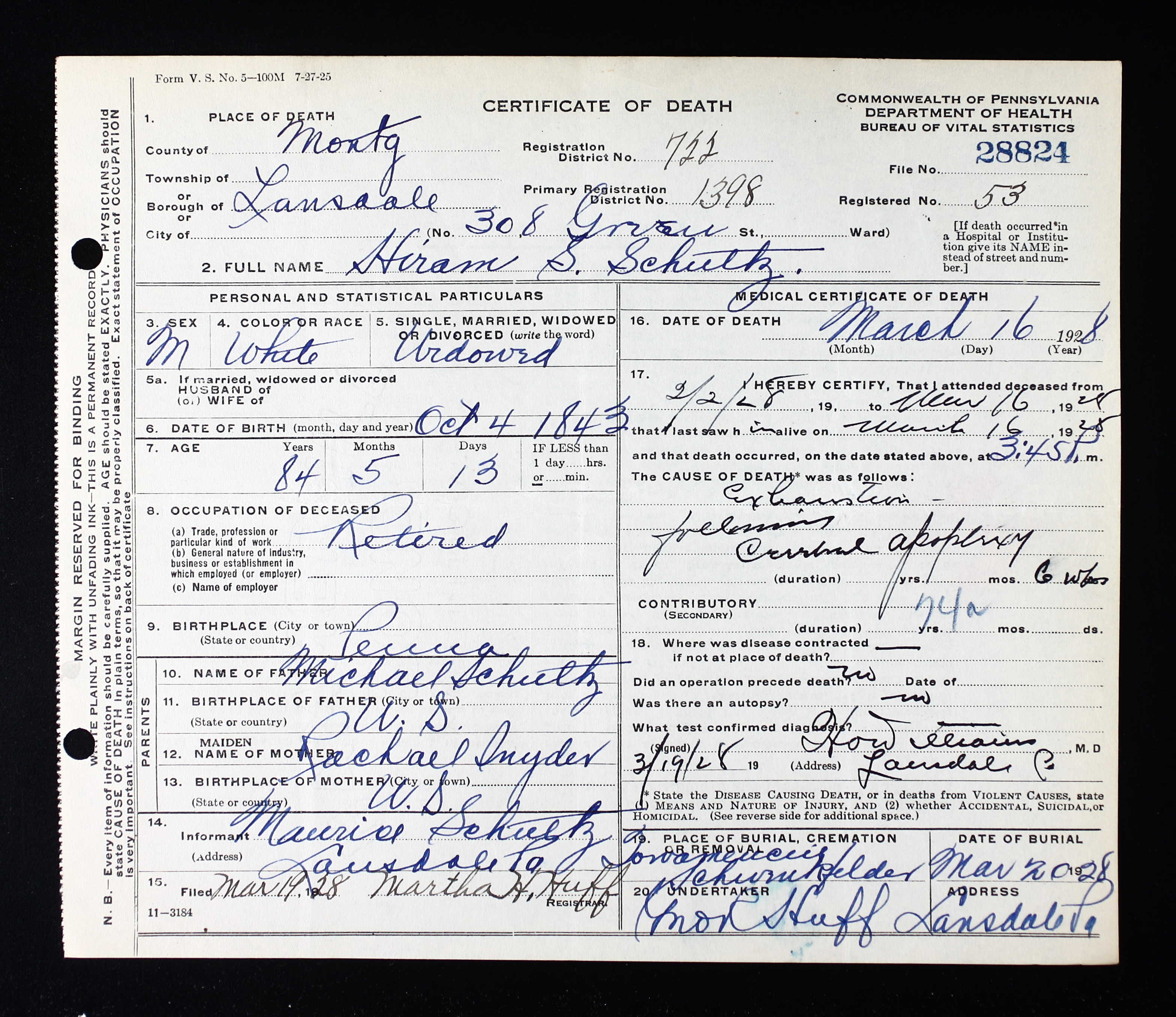 Death Certificate, 1928