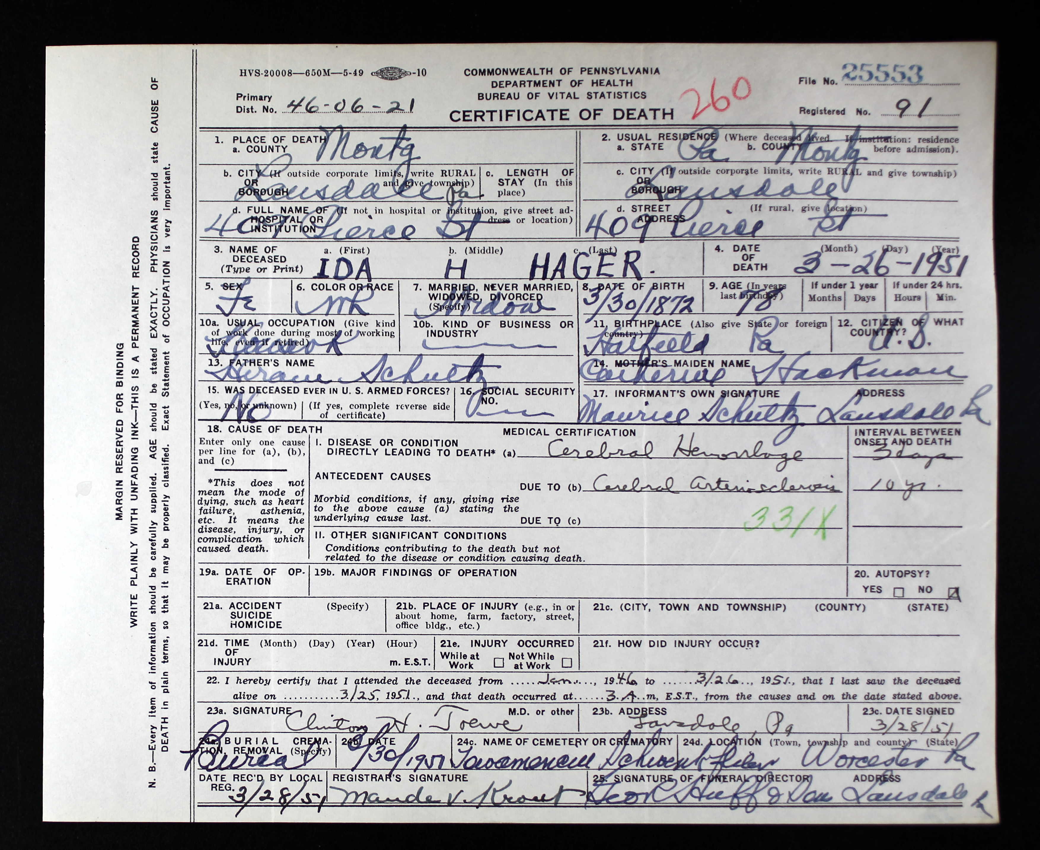 Death Certificate, 1951