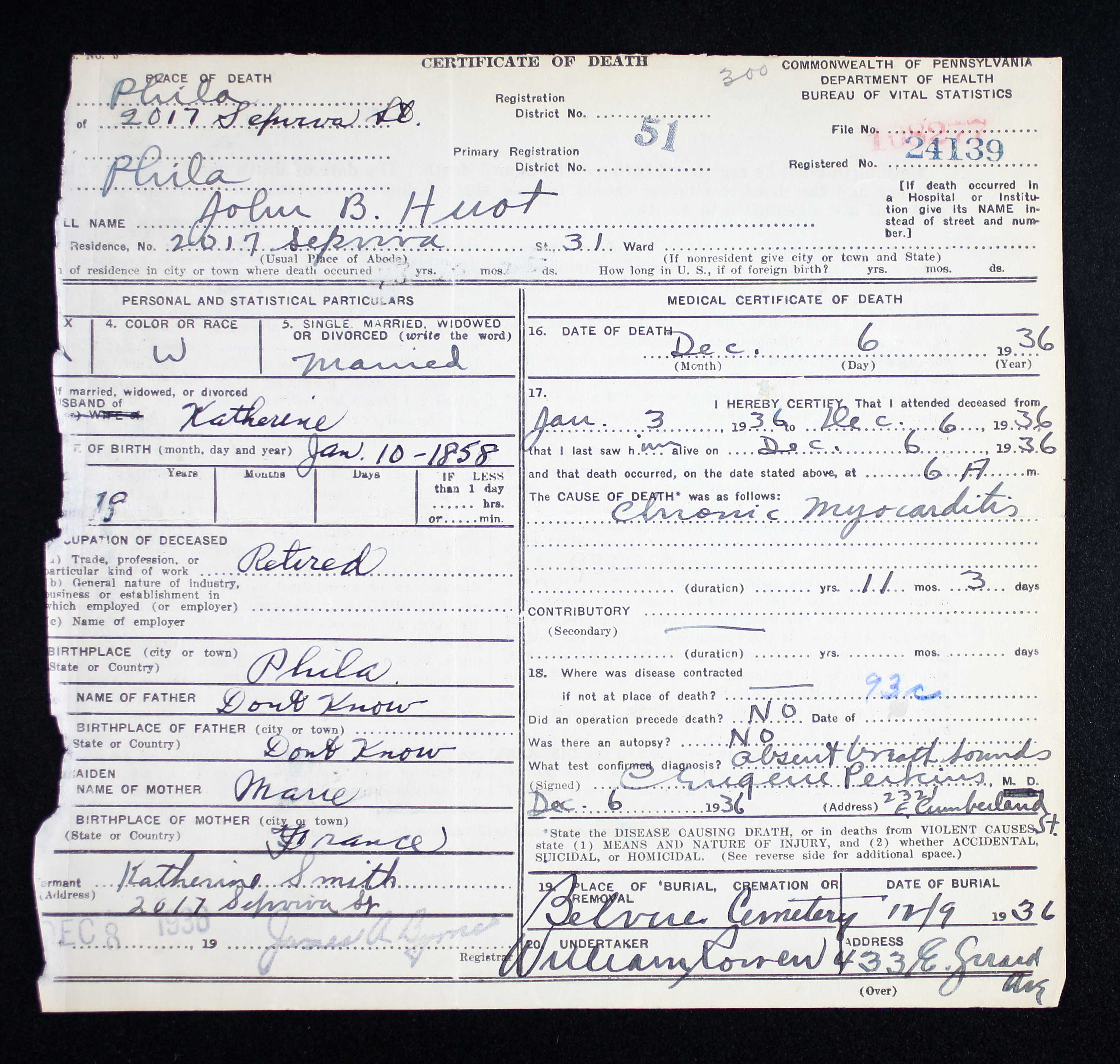 Death Certificate, 1936