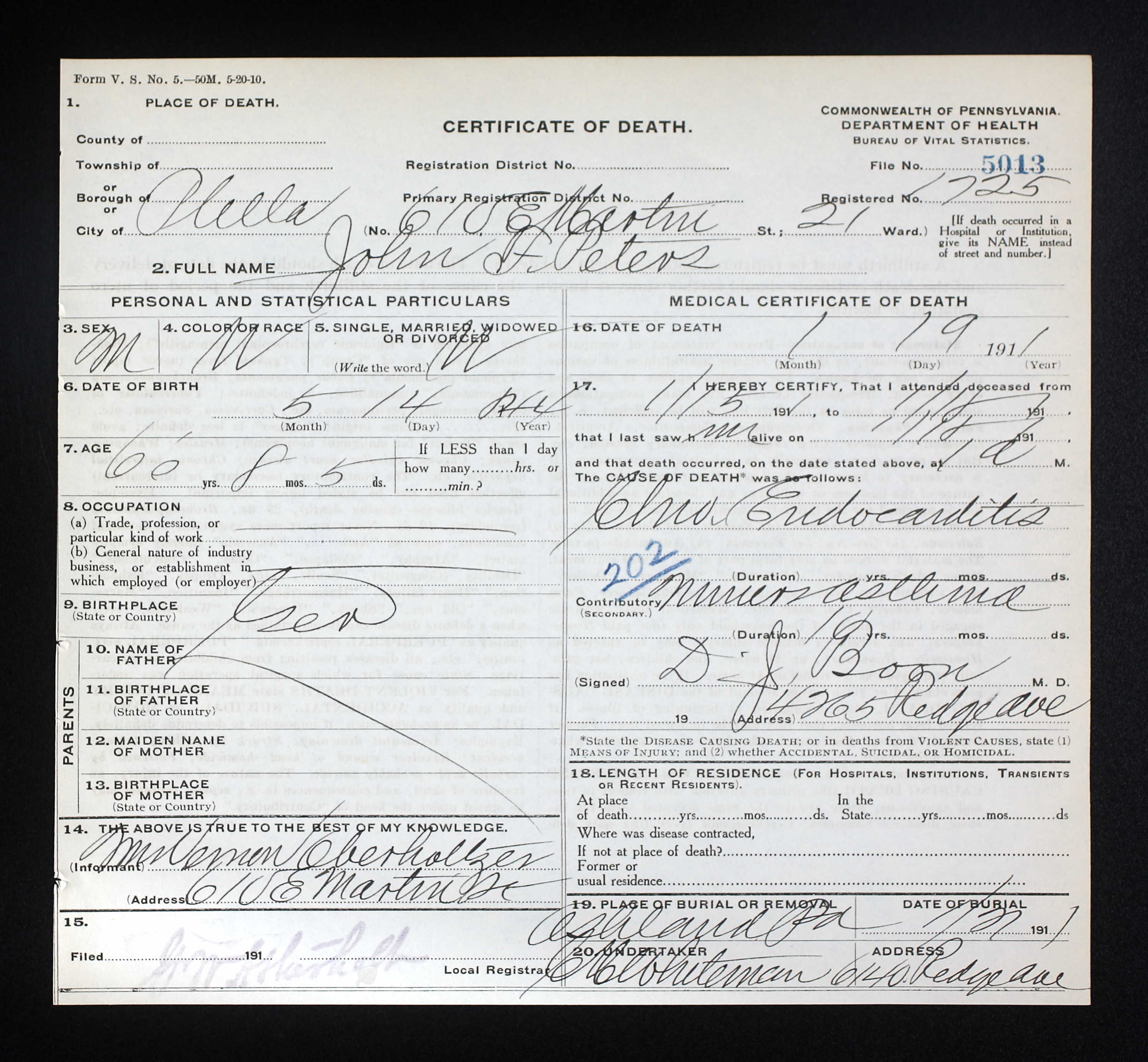 Death Certificate, 1911