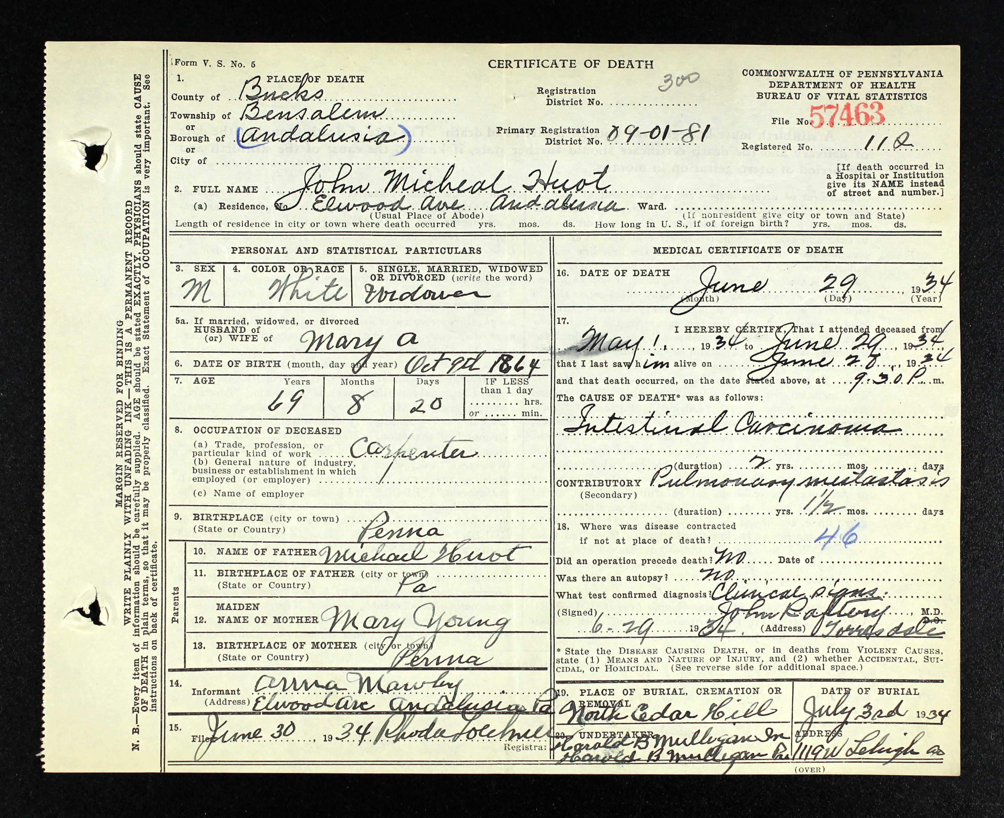 Death Certificate, 1934