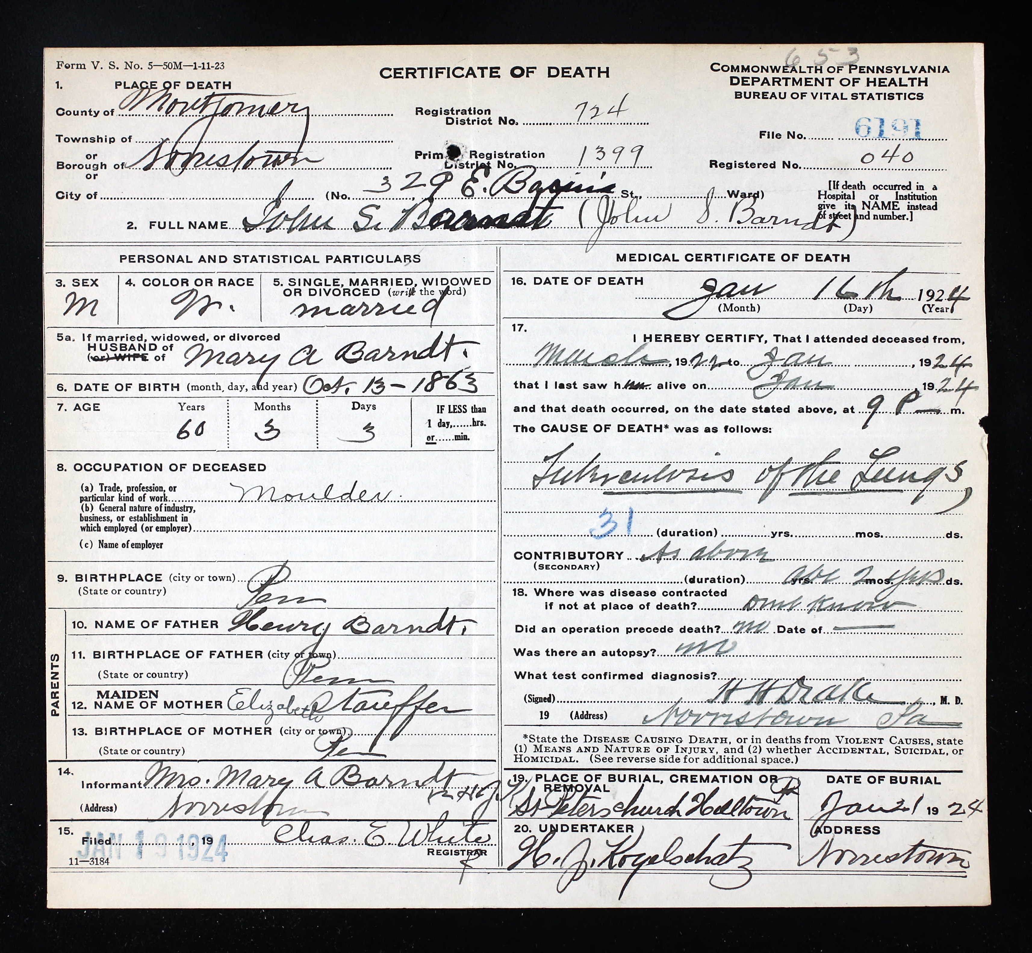 Death Certificate, 1924