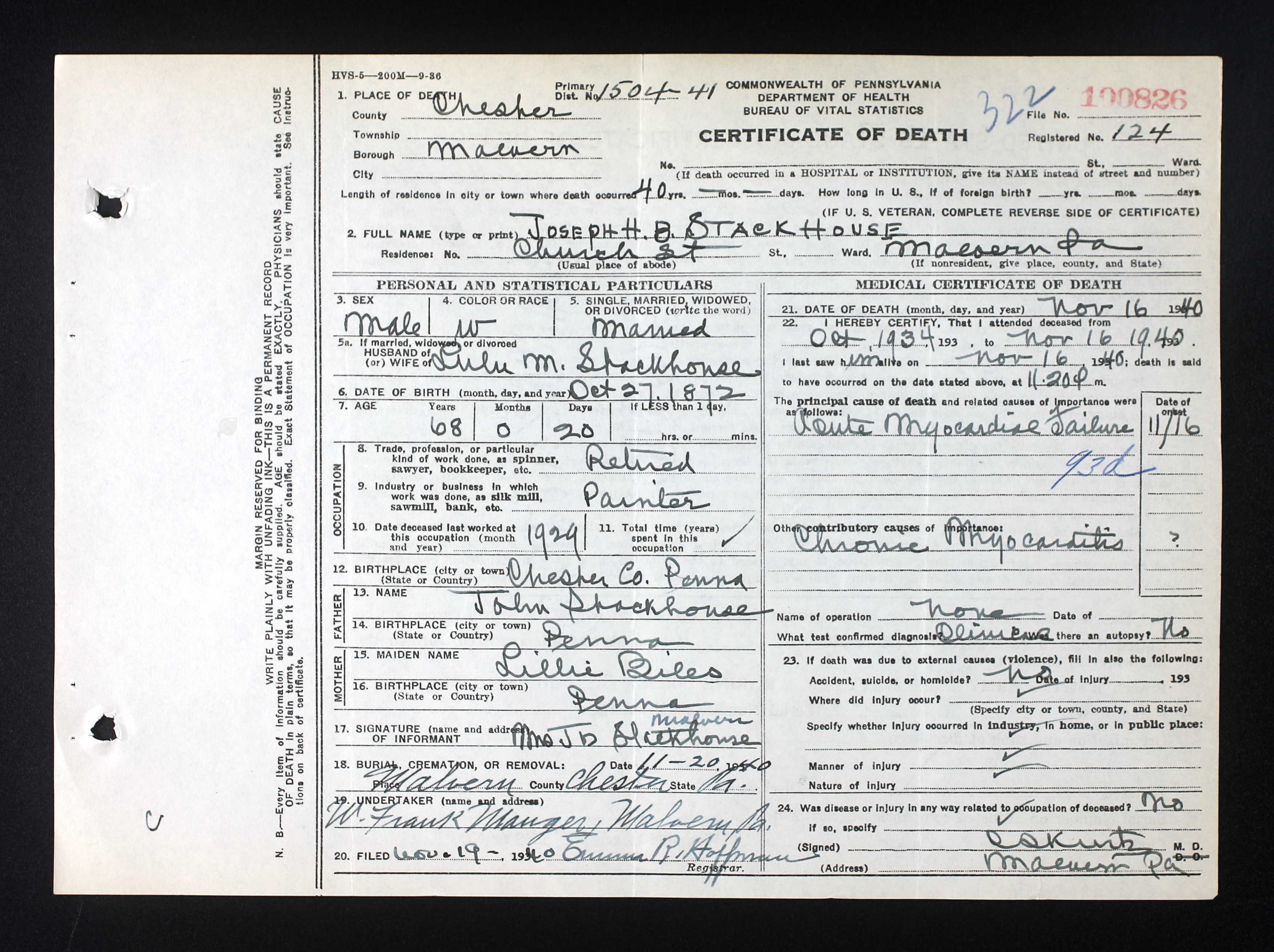 Death Certificate, 1940