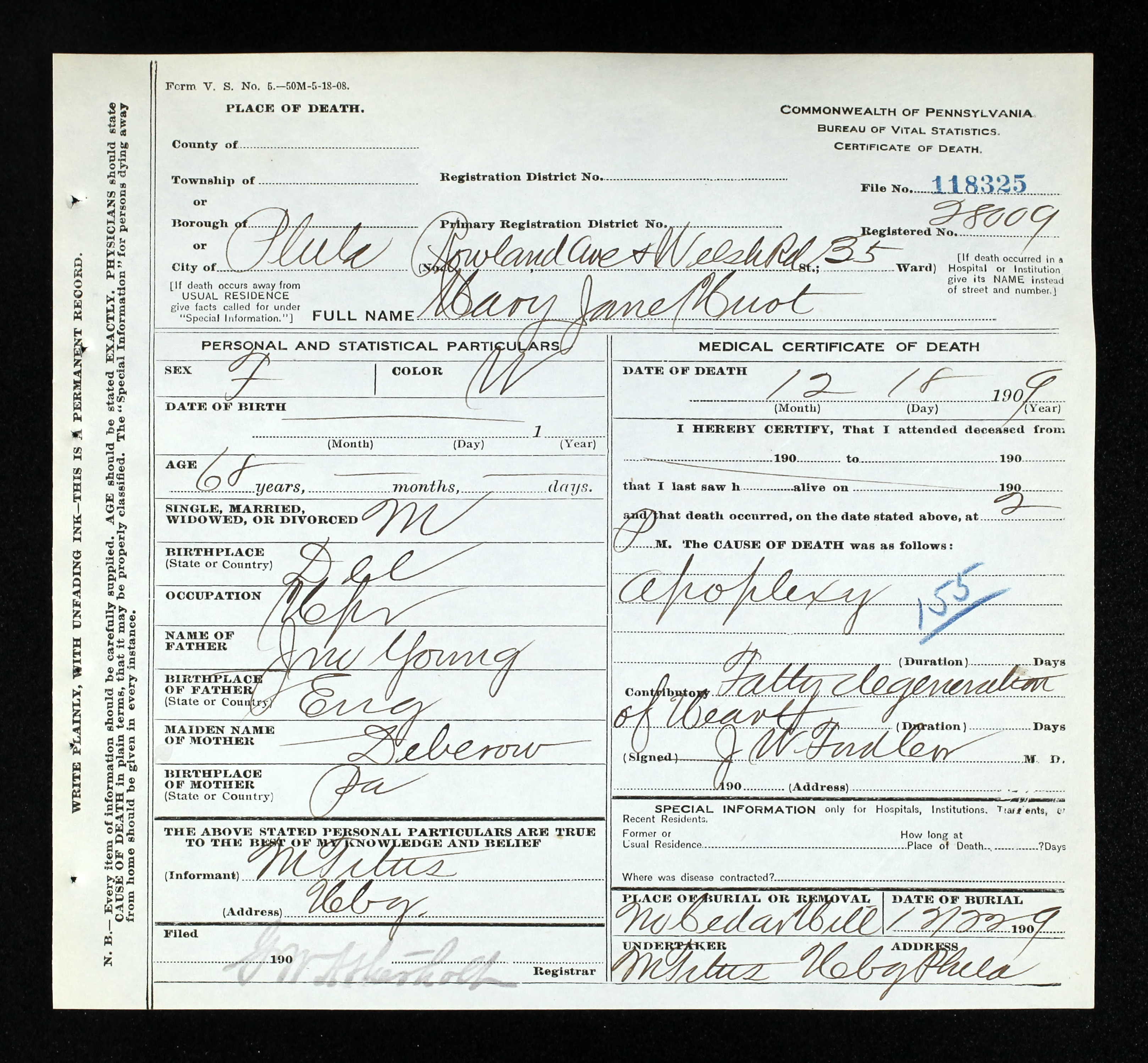 Death Certificate, 1909