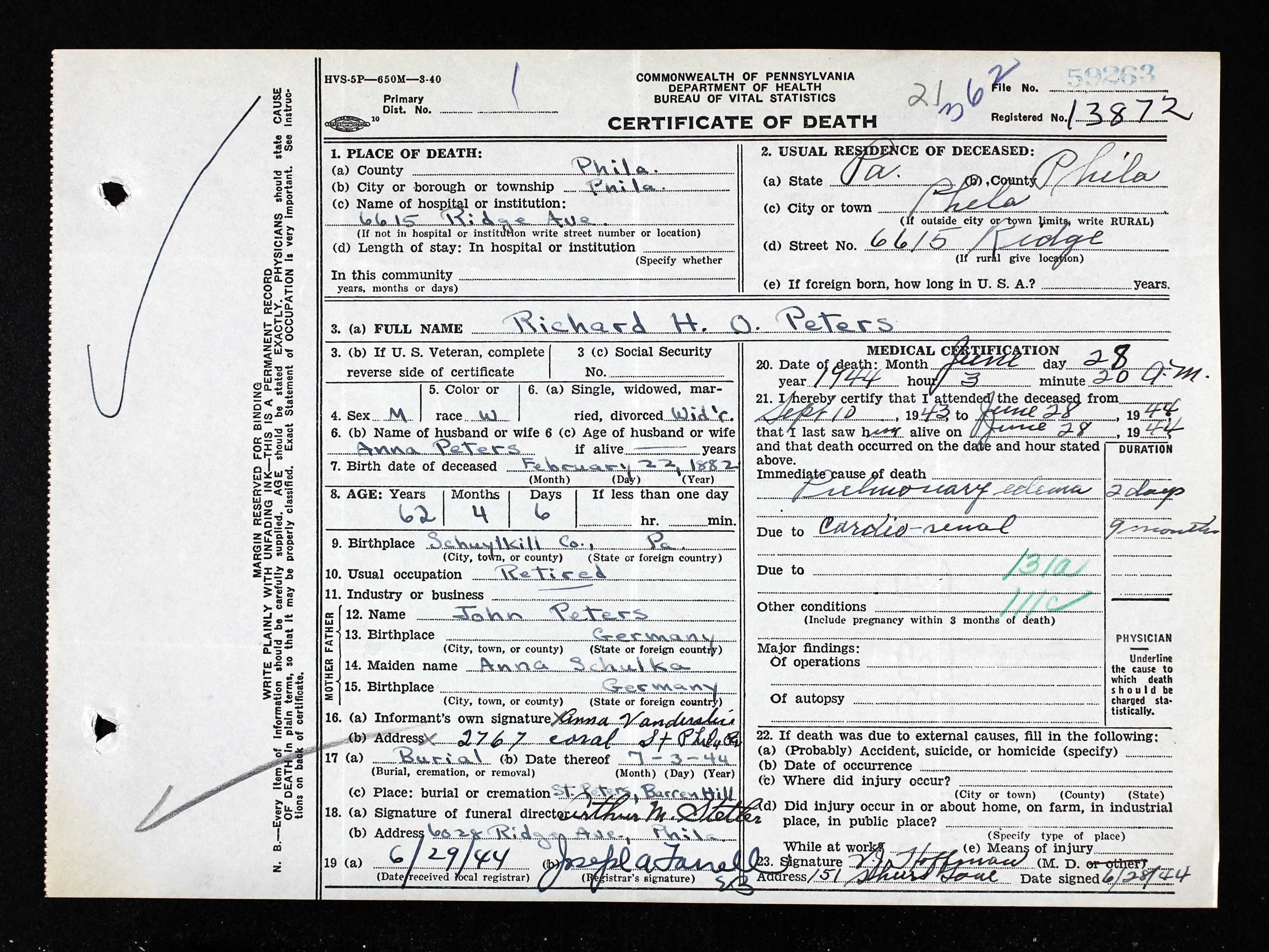 Death Certificate, 1944