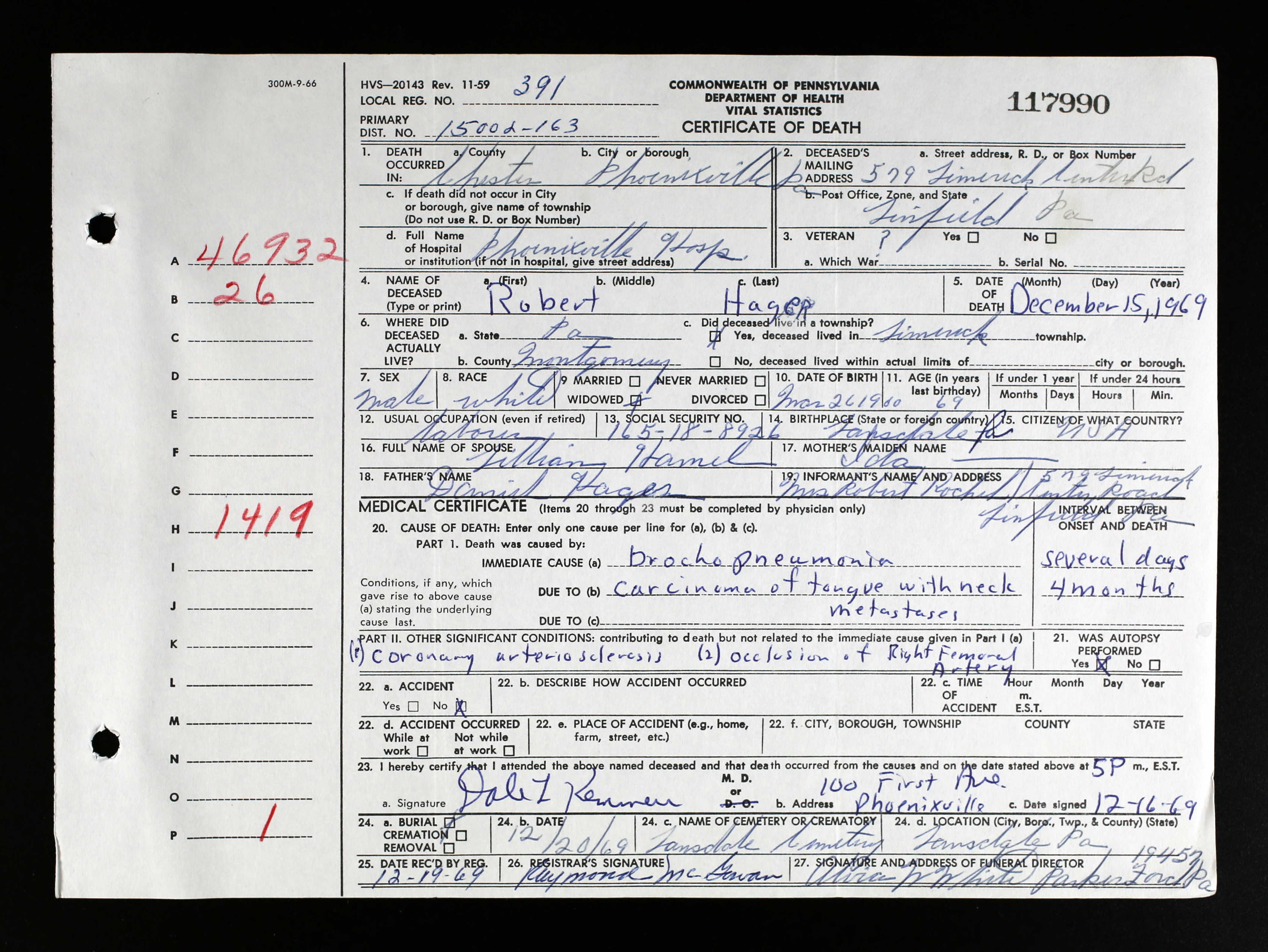 Death Certificate, 1969