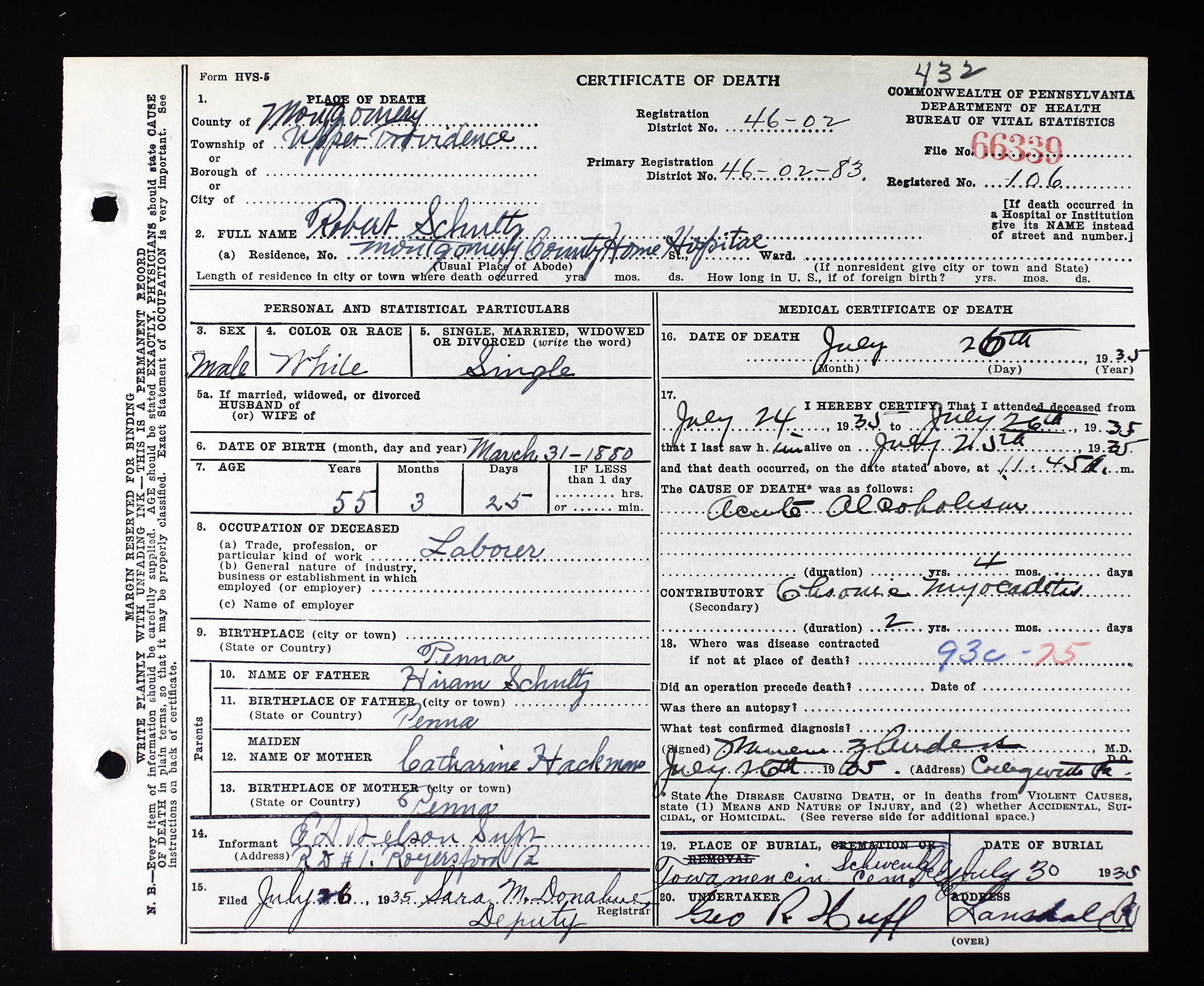 Death Certificate, 1935