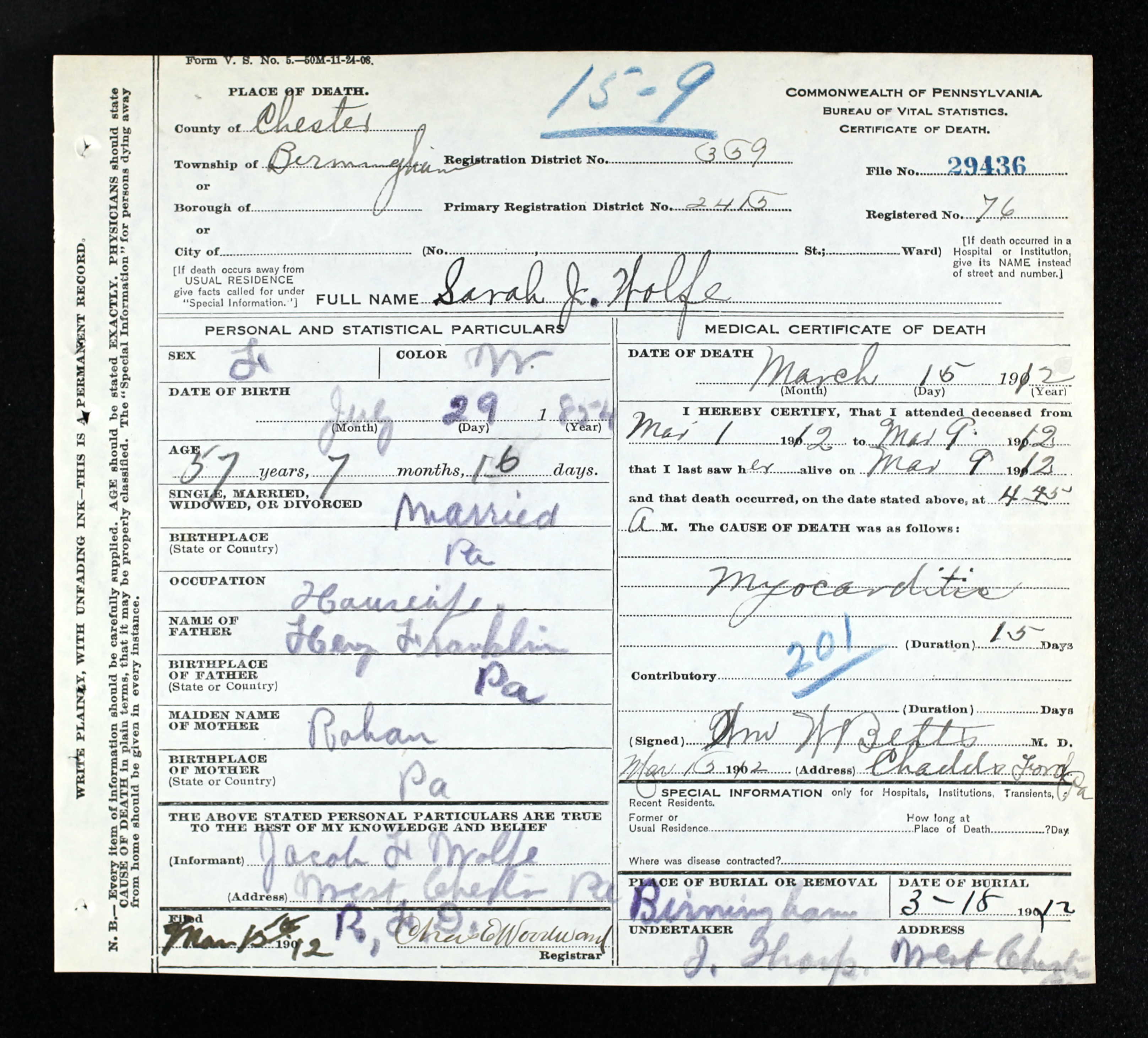 Death Certificate, 1912