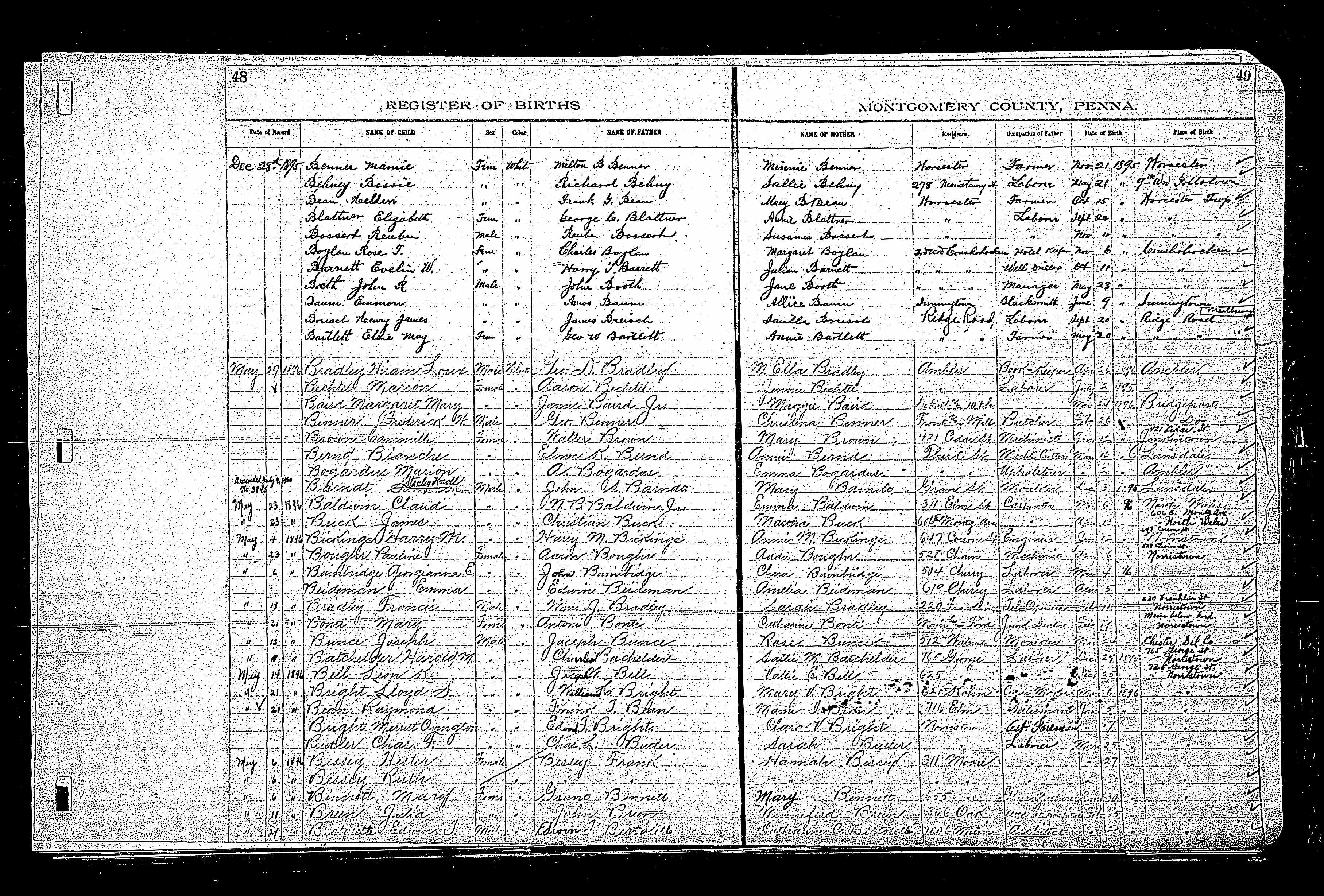 Birth Record, 1895